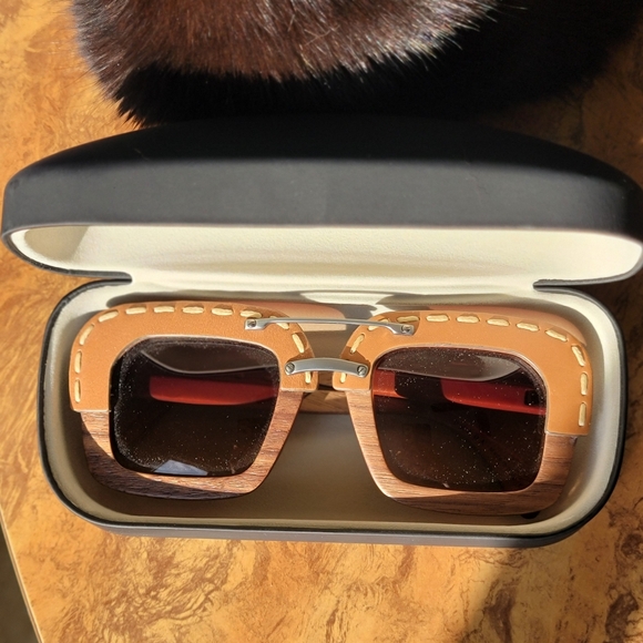 Vintage Prada Sunglasses with leather accent Y2K - Picture 5 of 8